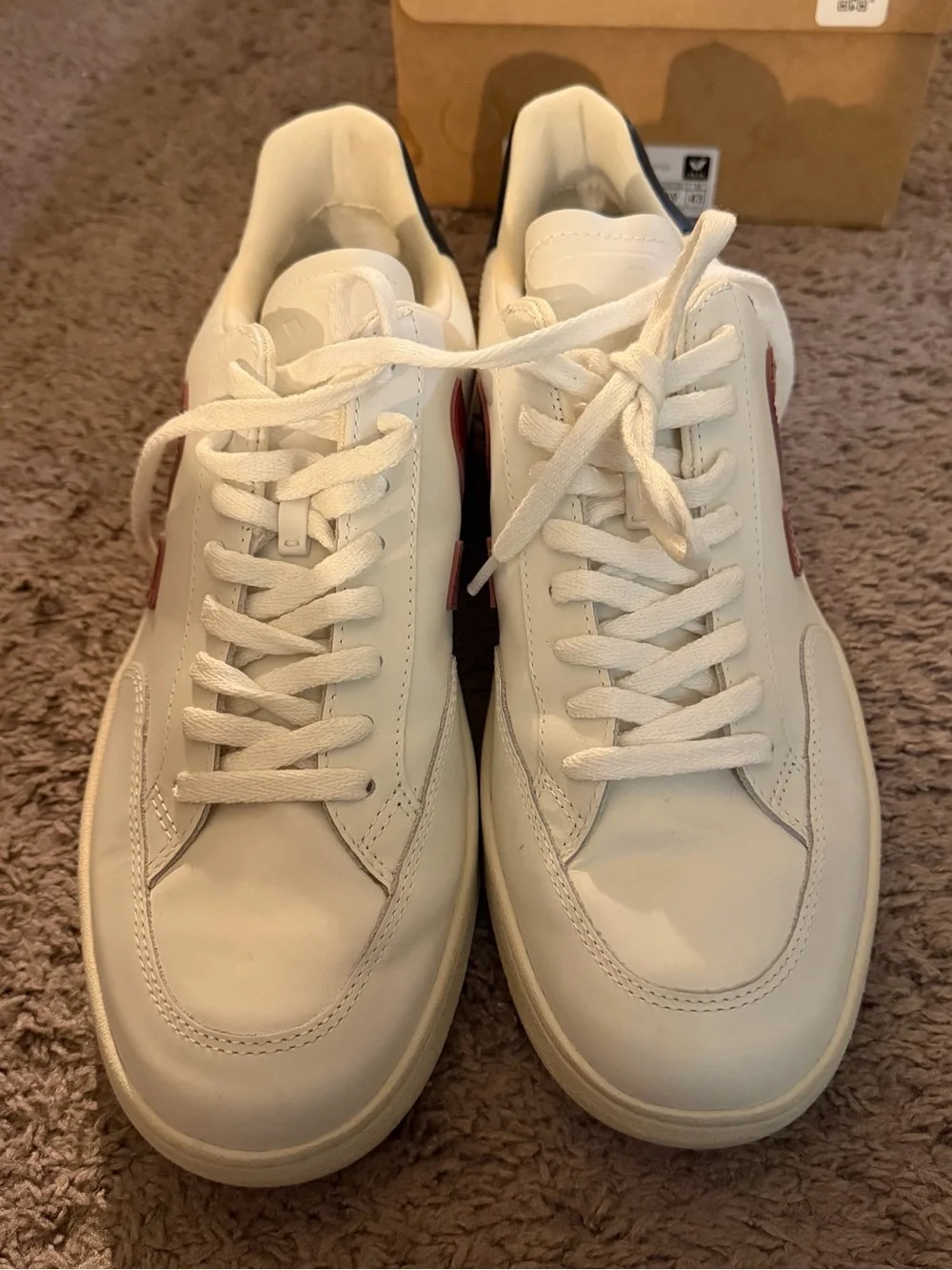 Veja White Leather Sneakers with Red Side V
